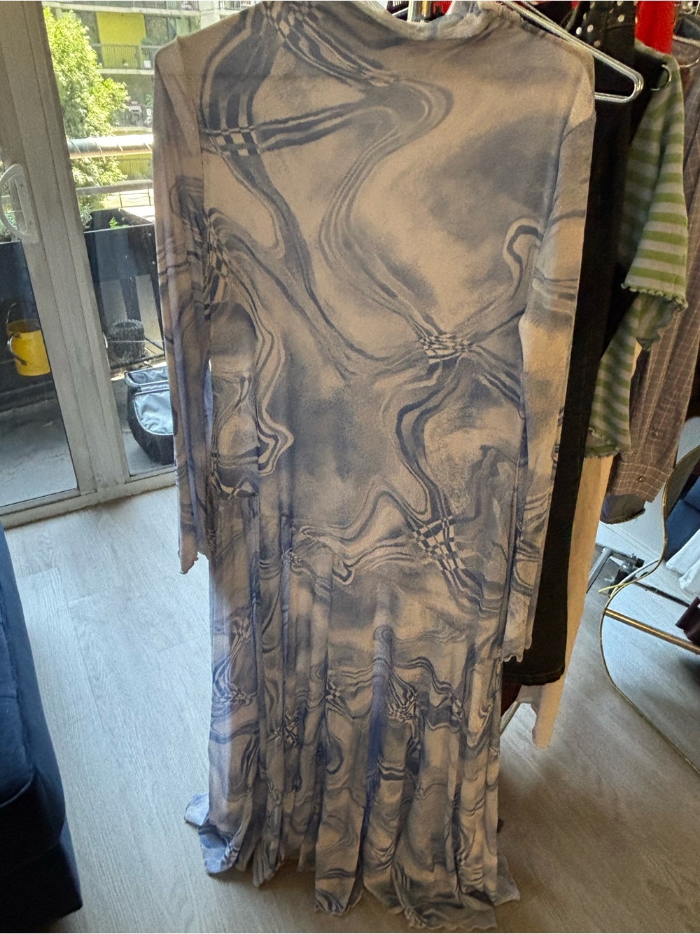 Plus size Women’s Swirl-Print Blue Long Sleeve Maxi Dress